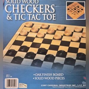 Solid Wood Checkers & Tic Tac Toe Set - Black and Tan